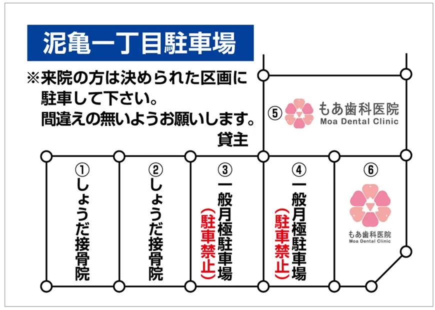 もあ歯科の駐車場の5番・6番区画の案内図